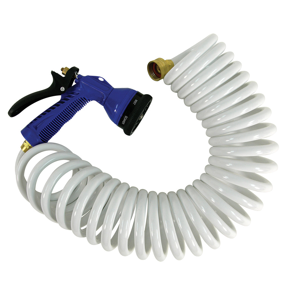 Whitecap 25 White Coiled Hose w/Adjustable Nozzle [P-0441]