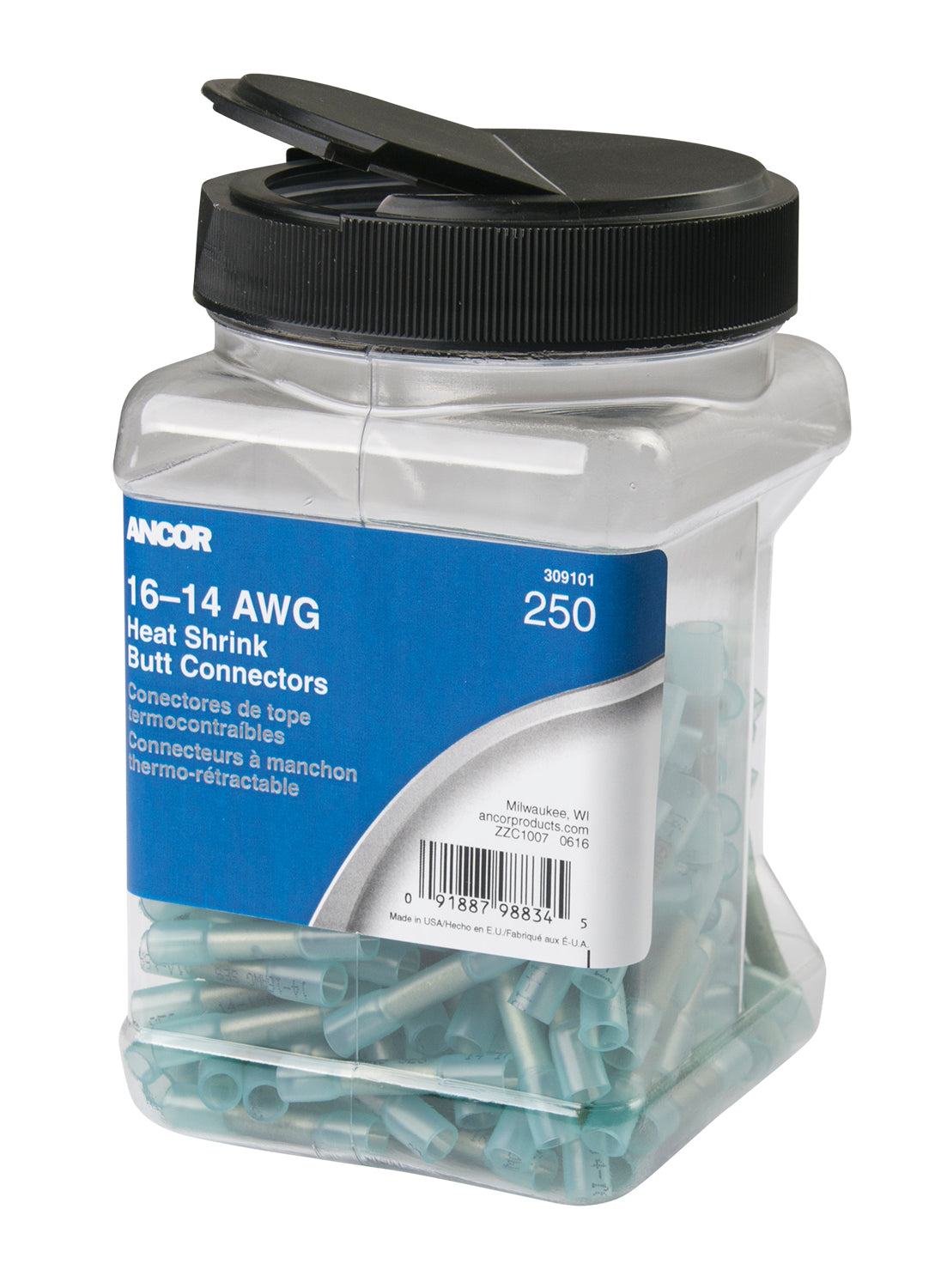 Ancor 16-14 AWG Heat Shrink Butt Connector - 250-Pieces - Jar [309101]
