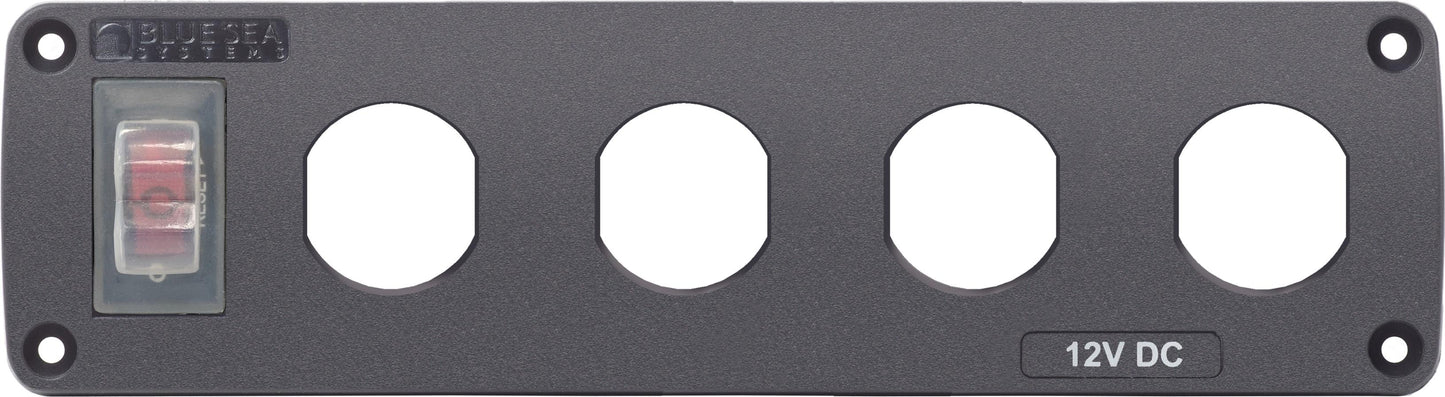 Blue Sea Water Resistant USB Accessory Panel - 15A Circuit Breaker, 4x Blank Apertures [4369]