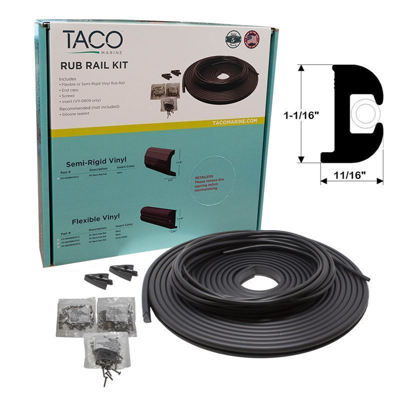 TACO Flex Vinyl Rub Rail Kit - Black w/Black Insert - 70' - 1-1/16" x 11/16" [V11-0809BBK70-2]