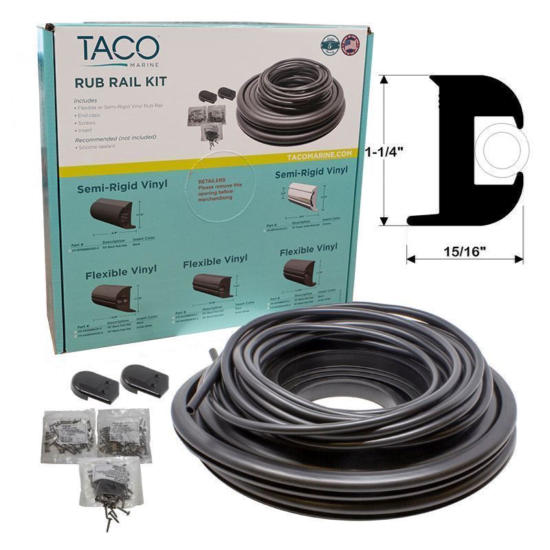 TACO Flex Vinyl Rub Rail Kit - Black w/Black Insert - 70' - 1-1/4" x 15/16" [V11-3447BBK70-2]