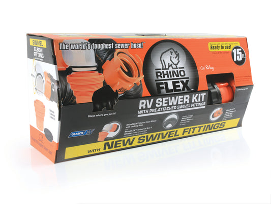Camco RhinoFLEX 15 Sewer Hose Kit w/4 In 1 Elbow Caps [39761]